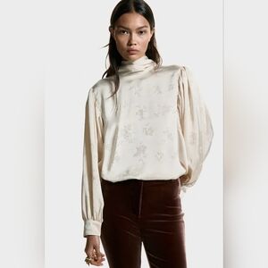 H&M Satin Jaquard Tie Neck Blouse